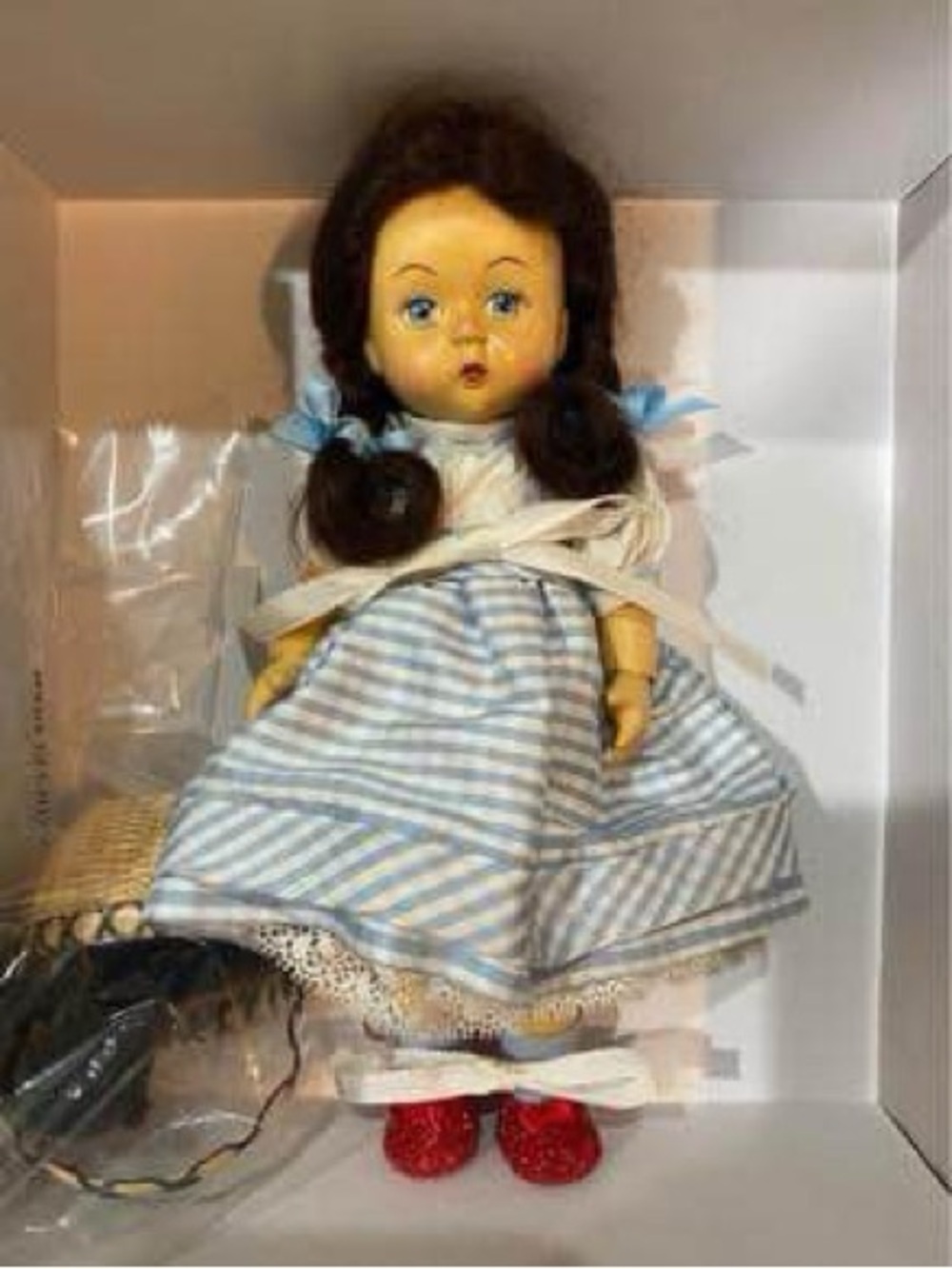 Madame Alexander Dorothy and Toto Doll in Blue-White Blue Dress with Red Shoes